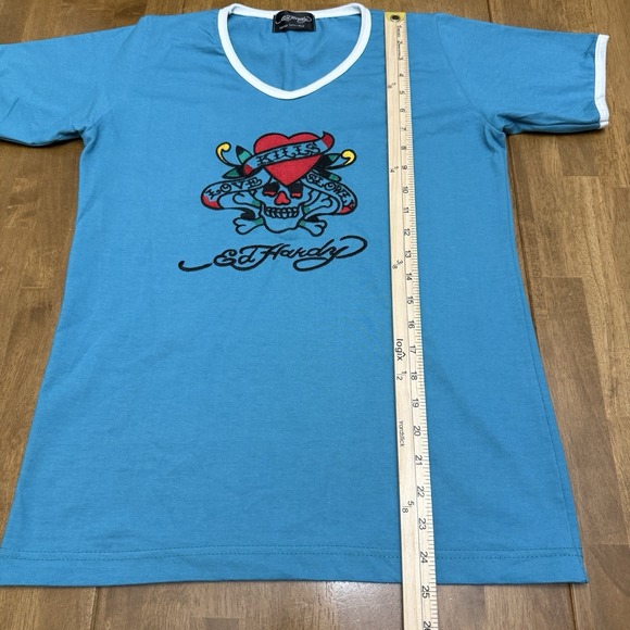 Ed Hardy T-shirt women's small embroidered love kills slowly skull heart y2k - Picture 6 of 7
